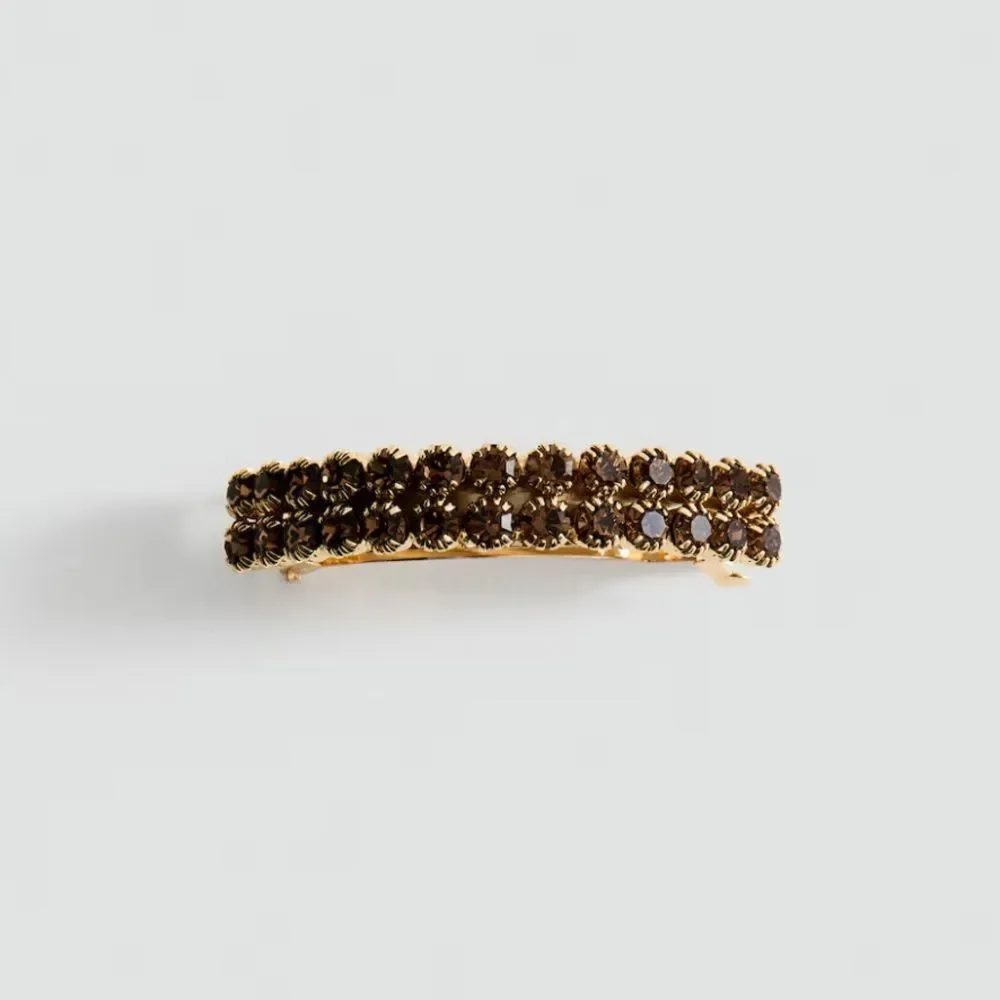 MANGO NEIVA Bright Chocolate Crystals Gold Tone Barrette Hair Clip